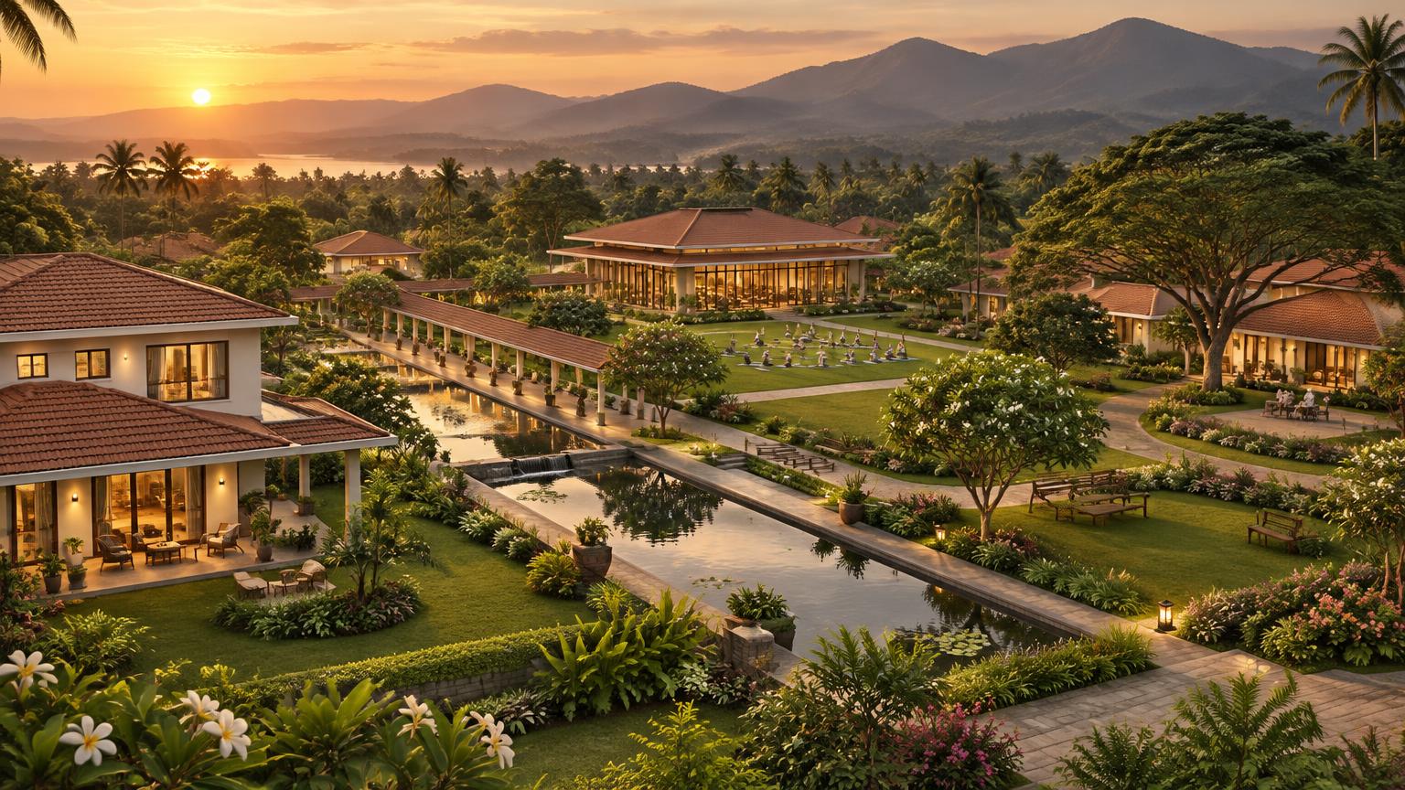 Artist's impression of the planned wellness campus: a premium wellness home, a wellness centre and Ashrayam Home for the Elderly on one grounds
